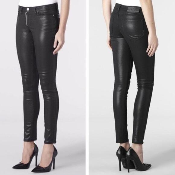 All Saints Petrel Ashby Low Rise Skinny Coated Black Faux Leather Jeans Size 27 - Picture 1 of 14